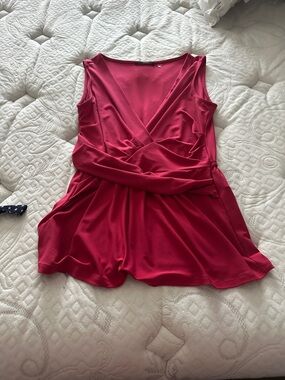 Tahari Fuchsia Sleeveless Wrap Front Top